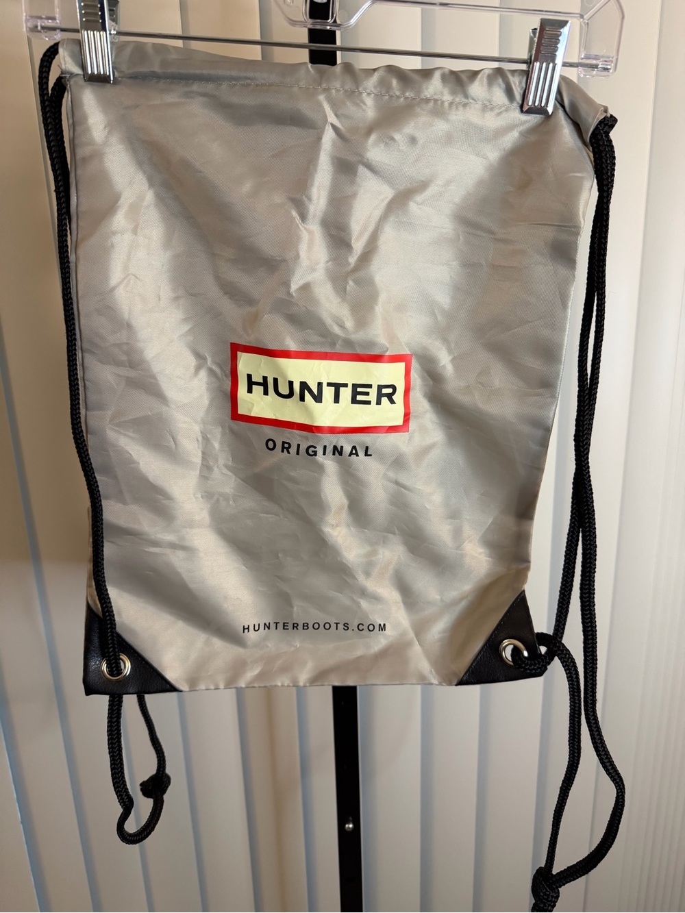 Hunter Silver Drawstring Backpack with Black Cords